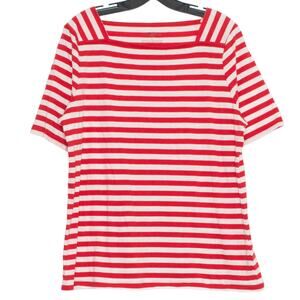 Talbots Top Nautical Coastal Preppy Classic Casual Square Neck Stripe Red 1X